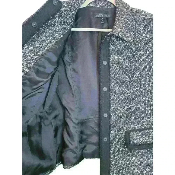 Lafayette 148 New York Black White Tweed Fray Edge Wool Blend Blazer Size 8 - Picture 5 of 8